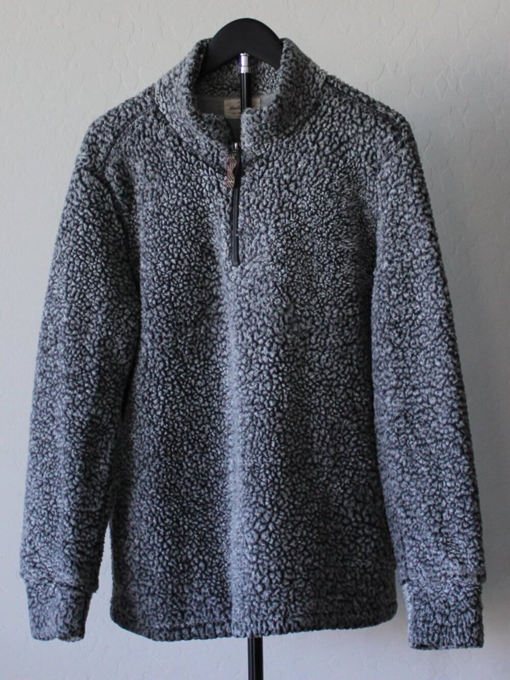 Cozy Sherpa Fleece Pullover – Gray Quarter Zip Teddy Sweater – Size L
